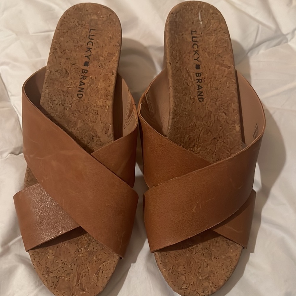 Lucky Brand Tan Cork Wedge Sandals - 8